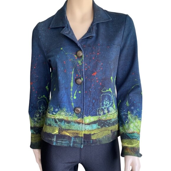 Simply Art Dolcezza Blue Green Fall Button Up Jacket S M - Picture 1 of 13